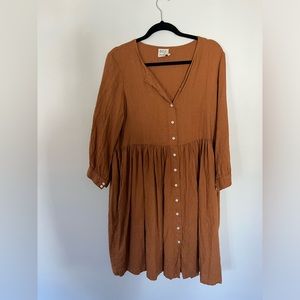 BEATON LINEN gather dress in rust